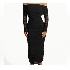 Naked Wardrobe One Hot Mesh Midi Dress Black| Size XS